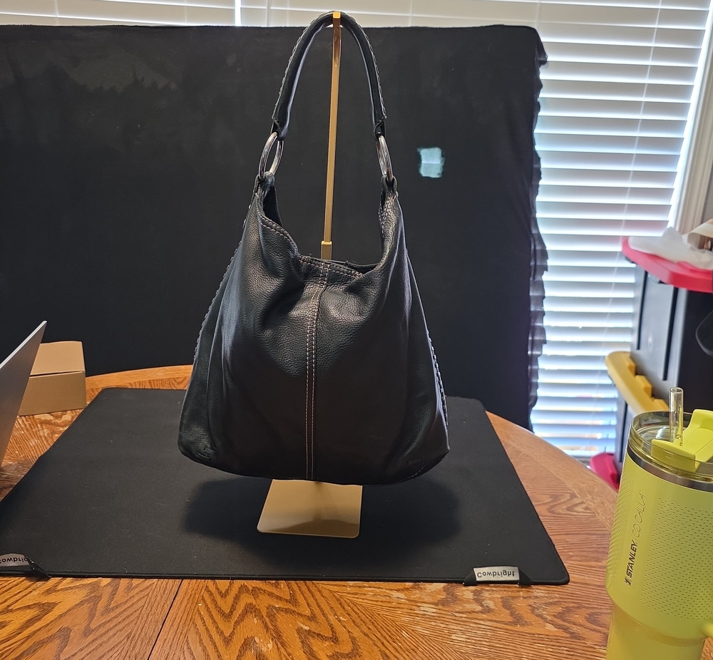 Lucky Brand Black Pebbled Leather Hobo Bag